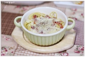 早茹でスパゲティで『カルボグラタン』