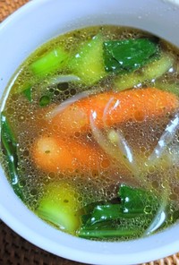チンゲン菜とウィンナーのスープ