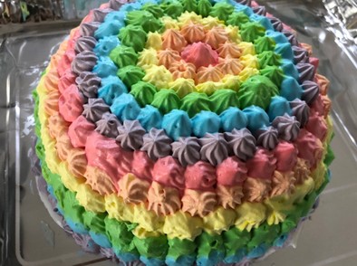 レインボー風カラフルドームケーキの写真