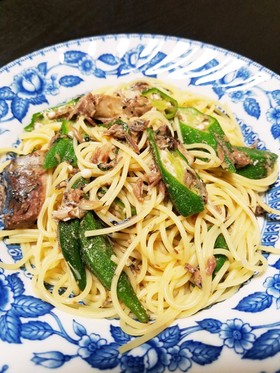 簡単☆サバ缶とオクラの和風冷製パスタ♪