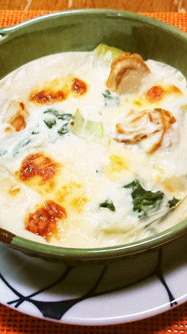 青梗菜とホタテの簡単グラタン