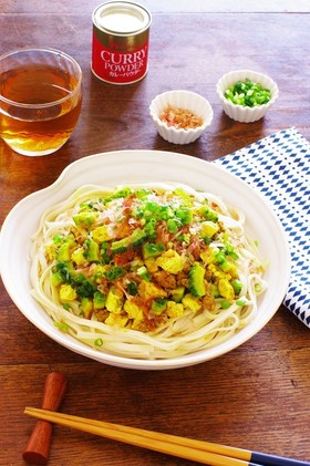 豆腐ゴーヤ肉そぼろスパイシー和えうどん