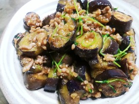 簡単!茄子とひき肉のニンニク味噌炒め