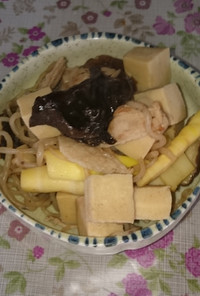 タケノコと肉と高野豆腐の炒め煮