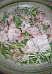 豚薄切りの梅マヨ和えをたっぷり水菜で