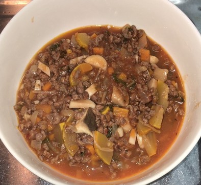 大豆挽き肉とズッキーニのボロネーゼの写真