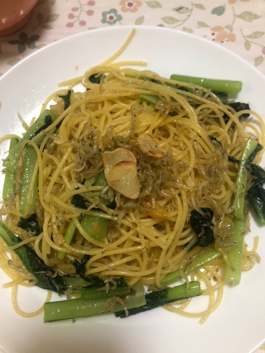 カリカリじゃこと小松菜のペペロンチーノの画像