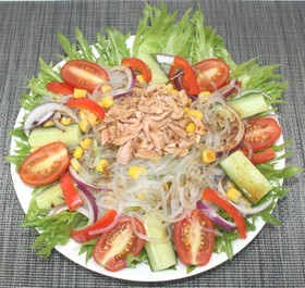 糖質オフ☆乾燥こんにゃくパスタでサラダ