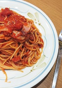 オクラのトマトソーススパゲッティ