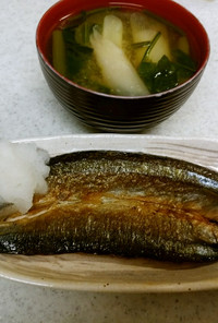 ♪♪フライパン秋刀魚焼&ホウレンソウ味噌