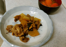 豚肉と大根ホウレンソウ炒め&人参味噌汁♥
