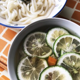 <残暑>カボスの温つけ麺