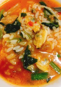 トマト煮の残りソースで韓国風雑炊