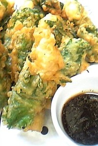 鶏むね肉シソ巻き天ぷら＝梅醤油ソース＝