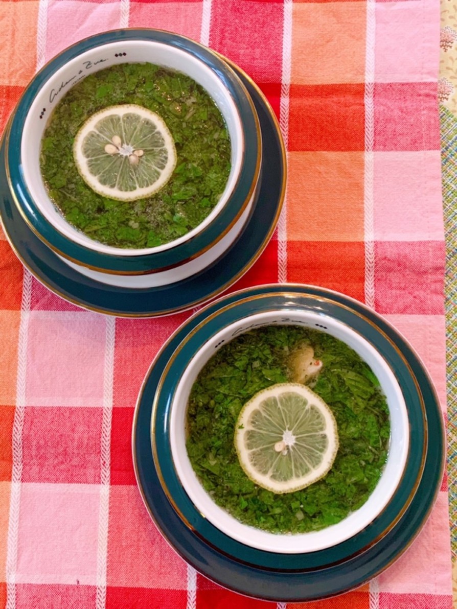 モロヘイヤとささみのレモン風味スープの画像
