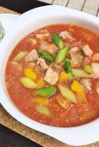 レンジで簡単塩糀トマトの具だくさんスープ