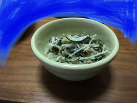 水菜ときゅうり、ワカメのツナマヨサラダ