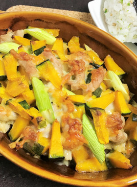 トースターで簡単かぼちゃ豚肉のチーズ焼き