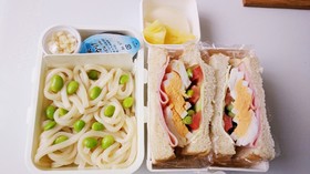 サンドイッチと冷しうどん弁当