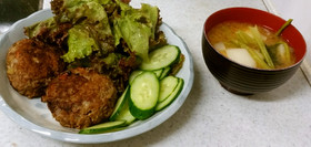 自作ハンバーグ&カブの味噌汁