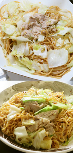 全粒粉パスタで豚肉キャベツの塩麹焼きそば