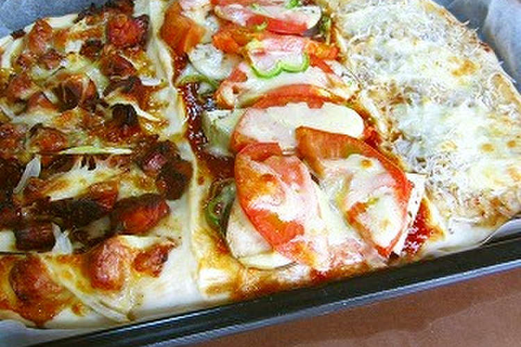 3種類の味が一気に焼ける長四角ピザ レシピ 作り方 By たんこたんきち クックパッド