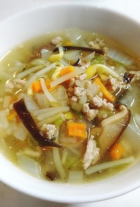 食感を楽しむ⭐もち麦入り中華風スープ