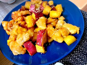 さつまいもと鶏肉の照り炒め