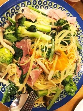 牛乳で簡単☆生ハムと野菜のカルボナーラ