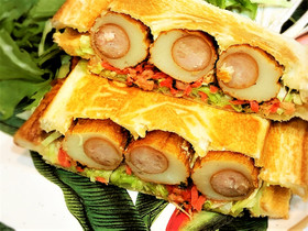 ボリューム満点!お好み焼き風ホットサンド