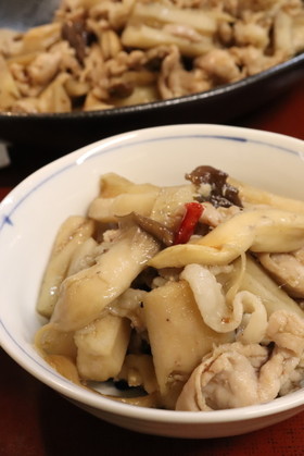夕食弁当♪塩麹豚肉エリンギ蓮根の炒め煮