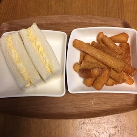 節約♪たまごサンドとパン耳の揚げ菓子。