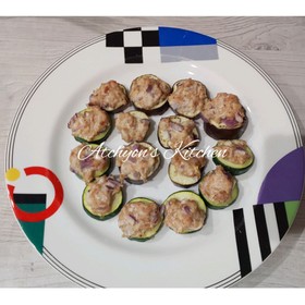 簡単!茄子とズッキーニの肉のせ焼き