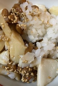 納豆とタラの煮付けの混ぜご飯