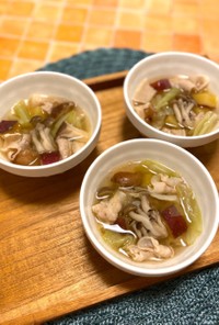水から煮るキノコ達☆豚バラ&薩摩芋スープ