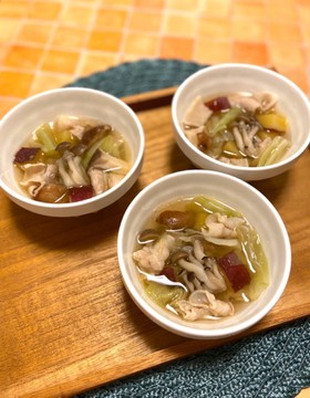 水から煮るキノコ達☆豚バラ&薩摩芋スープ