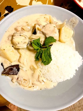 簡単夜食、鶏豚肉のクリームシチューライス