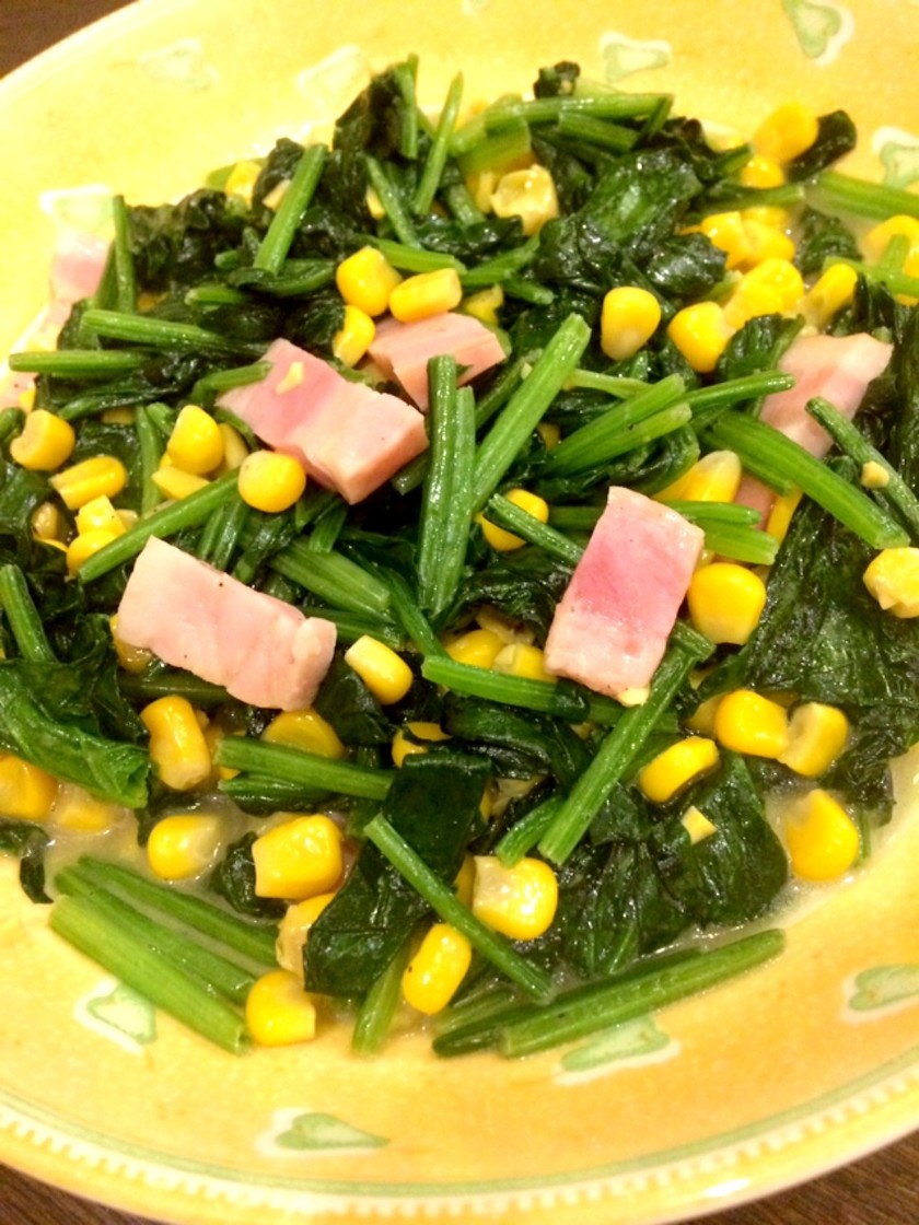 ほうれん草とベーコンとコーンのソテー♪ by ♪small♪ 【クックパッド】 簡単おいしいみんなのレシピが358万品