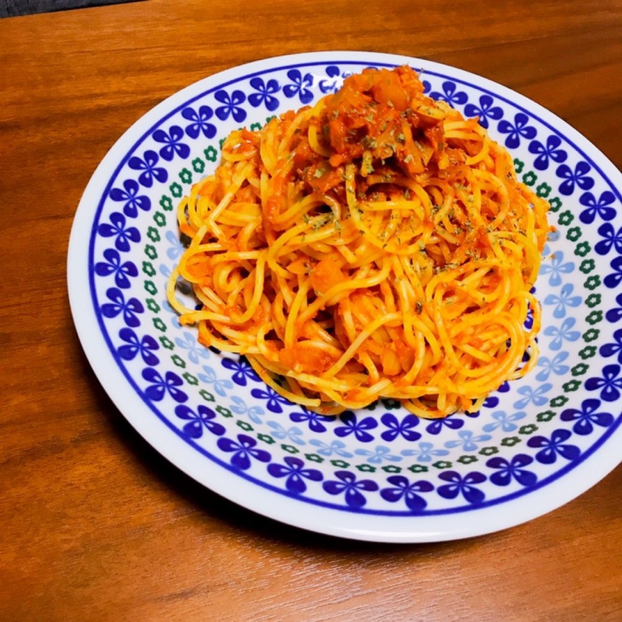 ヘルシー　サバ缶のトマトパスタ　の画像