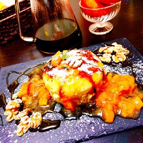 パンケーキ☆ 柿のコンポートと胡桃添え