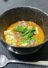 お腹に溜まる代謝アップのキムチ豆腐スープ