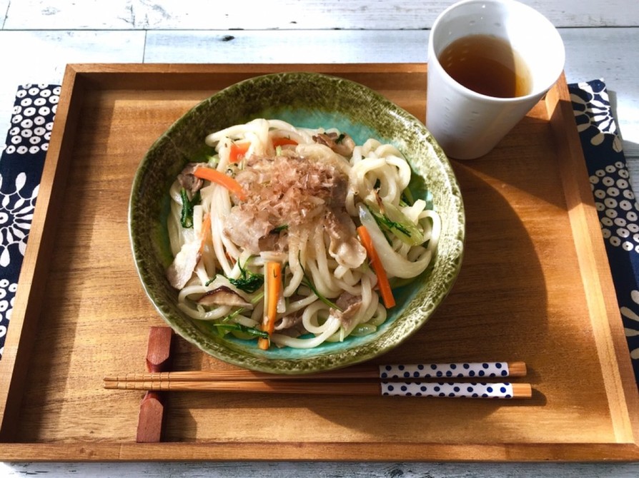 豚バラと水菜&白菜で☆和風だしの焼うどんの画像