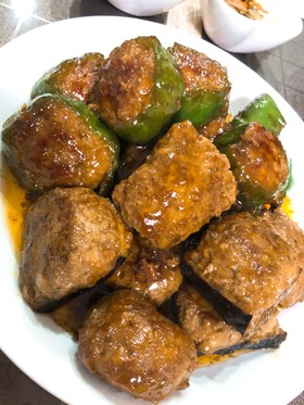 ピーマンとナスの肉詰め★照り焼き風