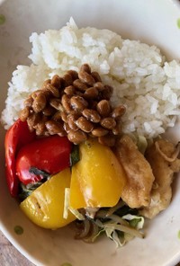 納豆と鶏の酢豚風ご飯