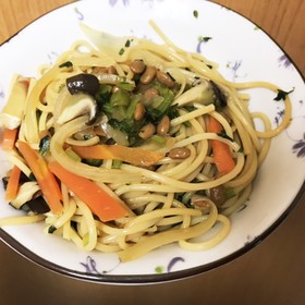 2歳の娘が完食!!納豆と野菜のパスタ
