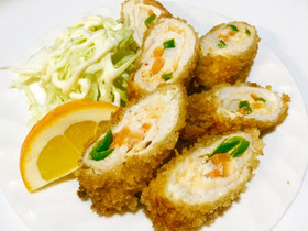 ♪鶏胸肉の簡単な野菜ロール巻きフライ 旨