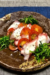 タコ・トマト・シソのカルパッチョ風サラダ