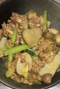 菊芋と大豆挽き肉のピリ辛炒め煮