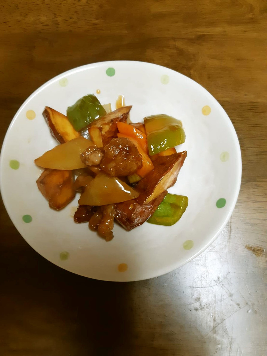 【郷土食】さつまいもとヤーコンの酢豚風の画像