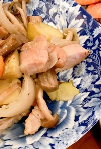 根菜類とパンチェッタの炒め物